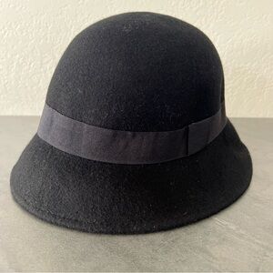 Black 100% Wool Cloche‎ Hat One Size Vintage Y2K Minimalist French Chic